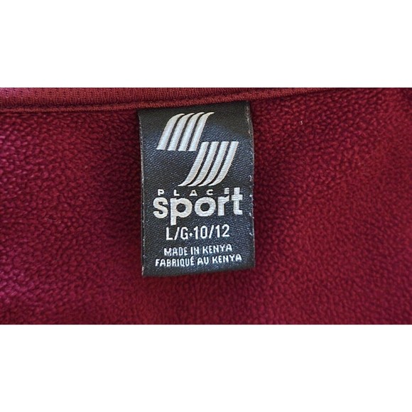 Place Sport Boys Full Zip Sweatshirt Dark Red Black Long Sleeve Size L (10/12) - Picture 6 of 8